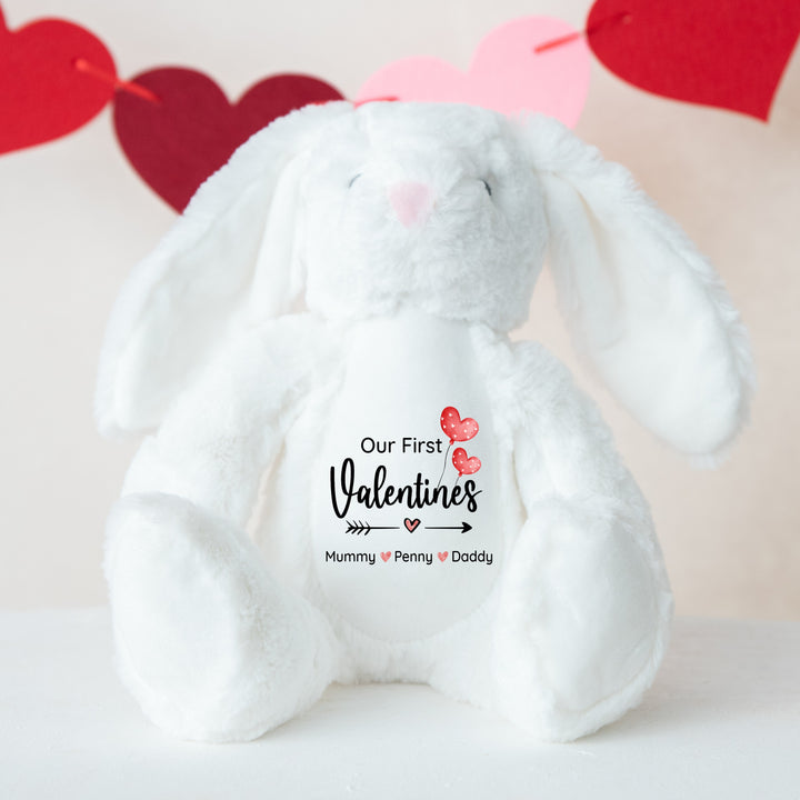 Personalised Our First Valentines Rabbit White/Grey Bunny