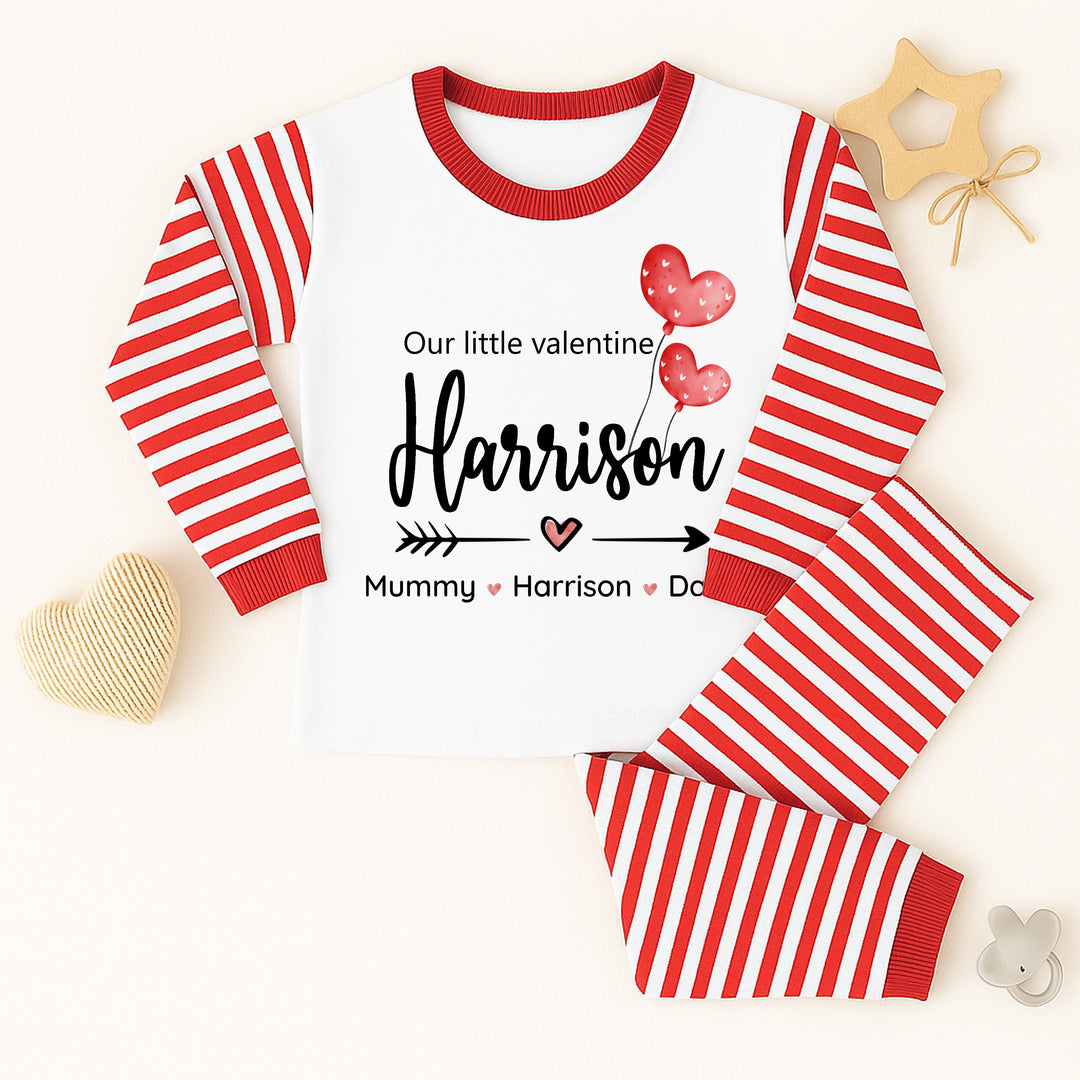 Personalised Our Little Valentine Red Striped Pyjamas