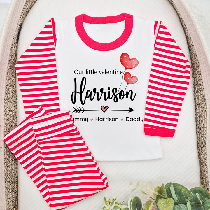 Personalised Our Little Valentine Red Striped Pyjamas