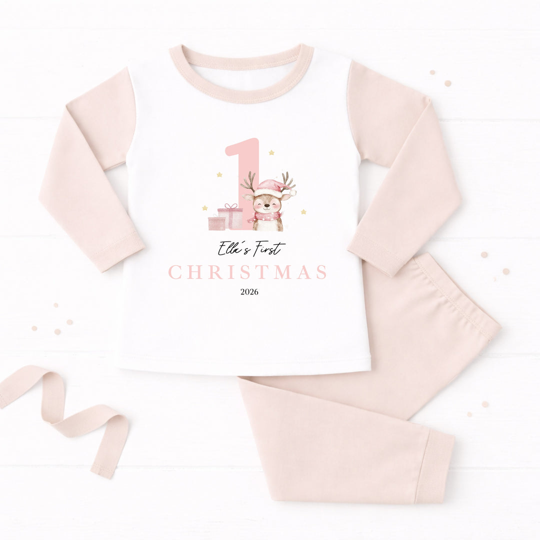 Personalised Pink Reindeer My First Christmas Pyjamas