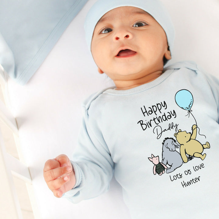 Happy Birthday Daddy/Mummy Winnie the Pooh Blue Babygrow