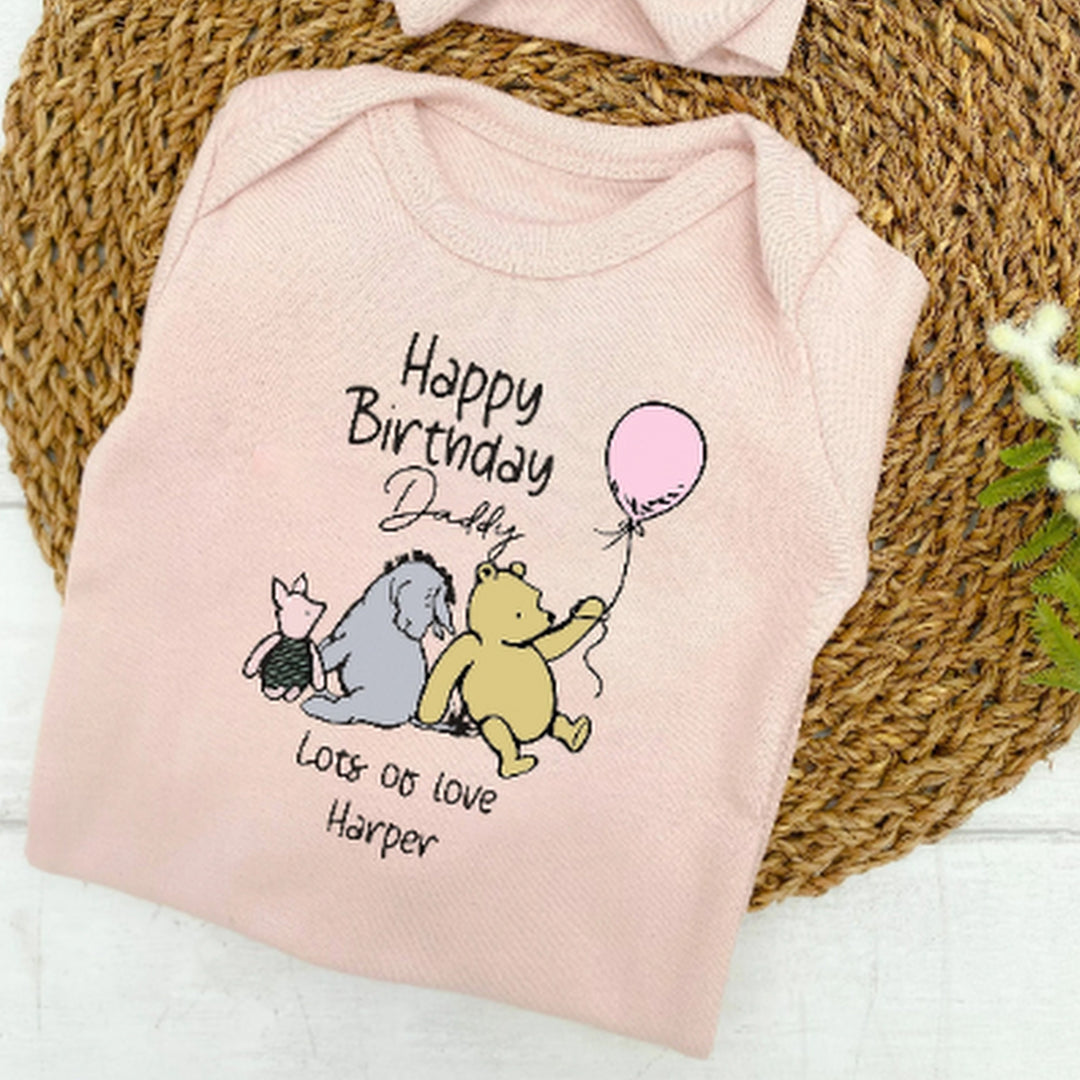 Happy Birthday Daddy/Mummy Winnie the Pooh Pink Babygrow