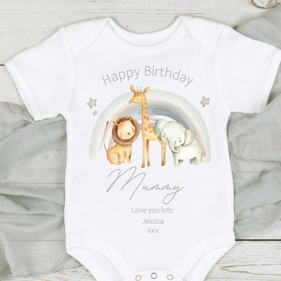 Personalised Happy Birthday Jungle Rainbow Outfit (Babygrow | Vest)