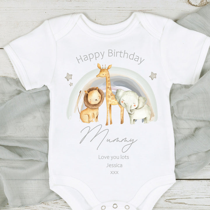 Personalised Happy Birthday Jungle Rainbow Outfit (Babygrow | Vest)