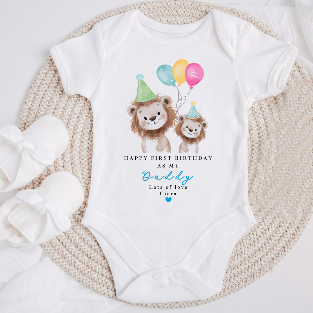 Personalised Lions Happy Birthday Daddy Baby Grow/Vest