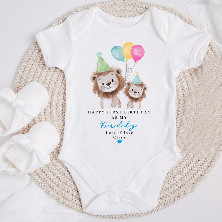 Personalised Lions Happy Birthday Daddy Baby Grow/Vest