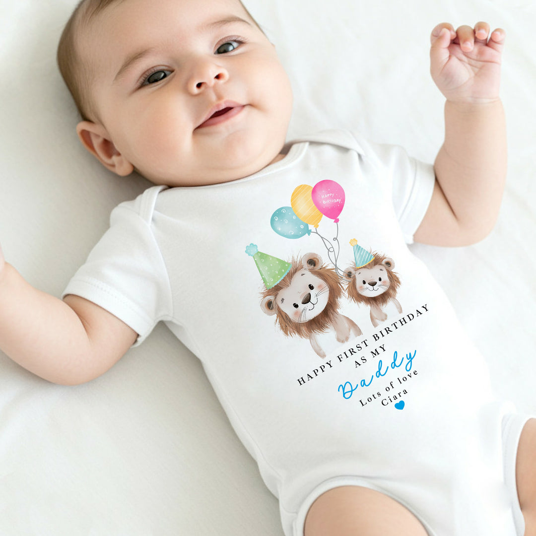 Personalised Lions Happy Birthday Daddy Baby Grow/Vest