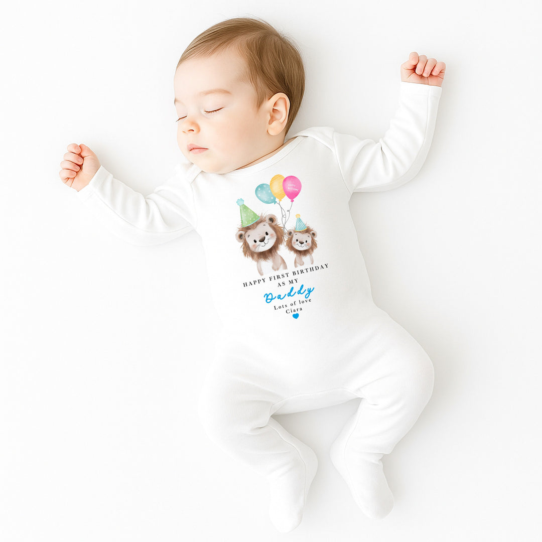 Personalised Lions Happy Birthday Daddy Baby Grow/Vest