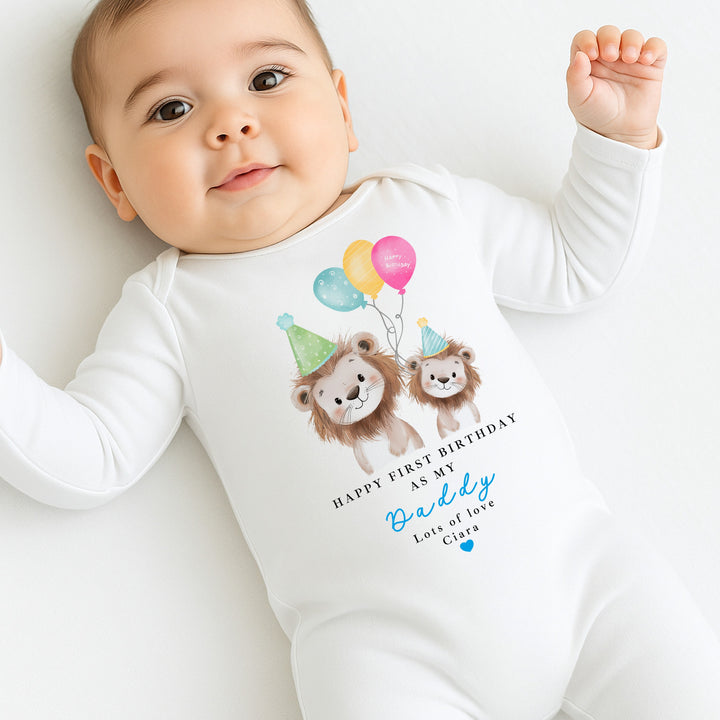 Personalised Lions Happy Birthday Daddy Baby Grow/Vest