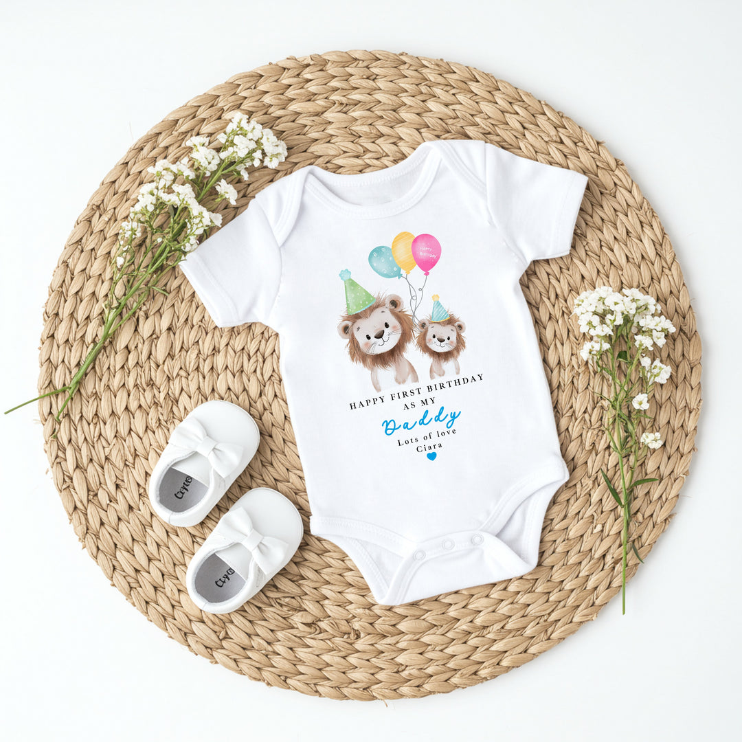 Personalised Lions Happy Birthday Daddy Baby Grow/Vest