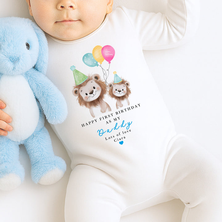 Personalised Lions Happy Birthday Daddy Baby Grow/Vest