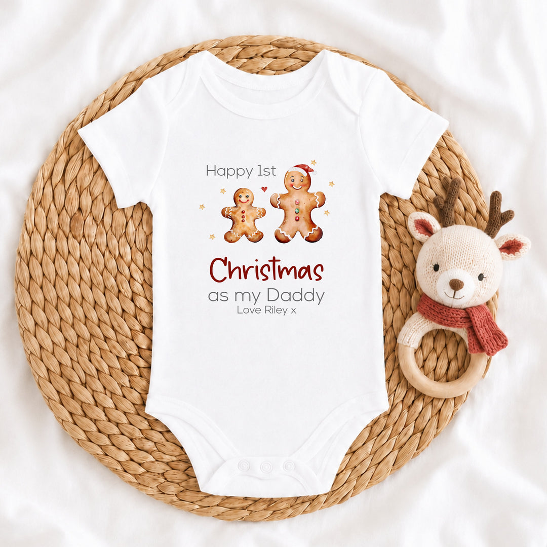 Personalised Gingerbread Happy First Christmas as my Daddy/Mummy Baby Grow