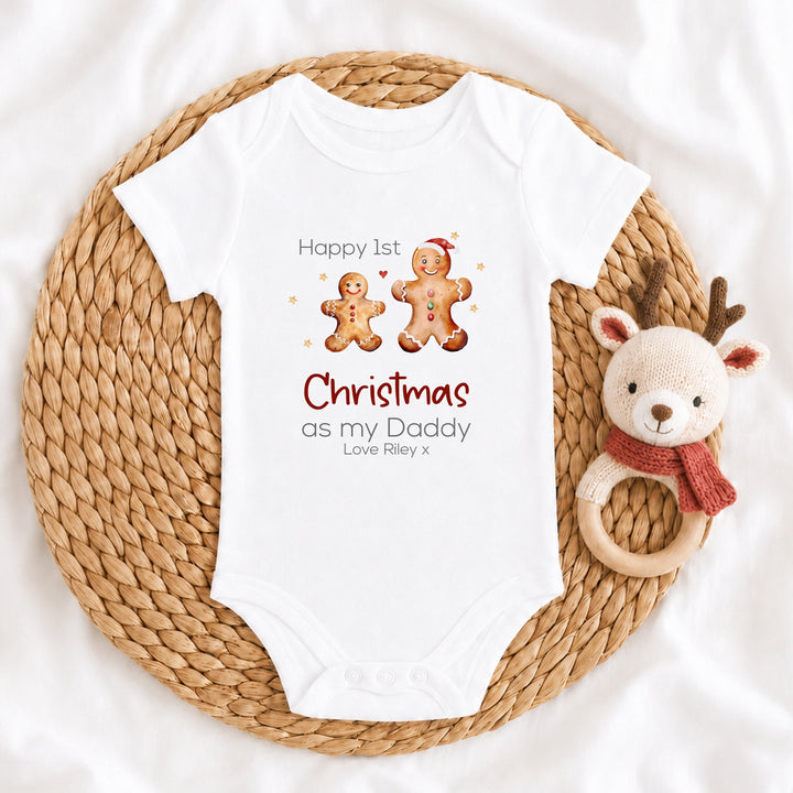 Personalised Gingerbread Happy First Christmas as my Daddy/Mummy Baby Grow