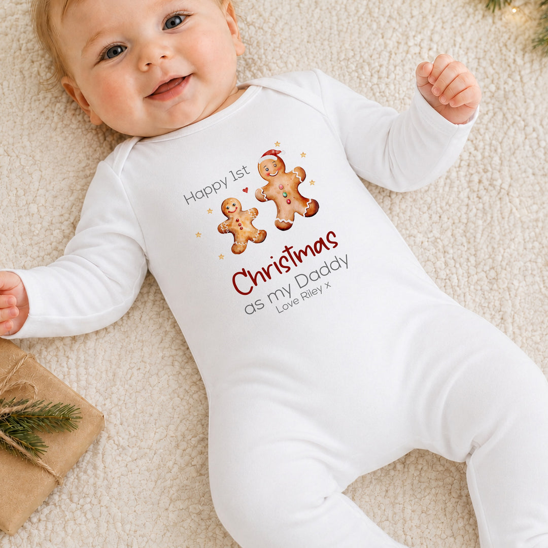 Personalised Gingerbread Happy First Christmas as my Daddy/Mummy Baby Grow