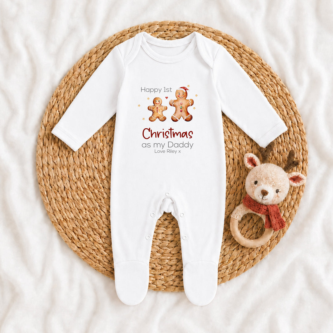 Personalised Gingerbread Happy First Christmas as my Daddy/Mummy Baby Grow
