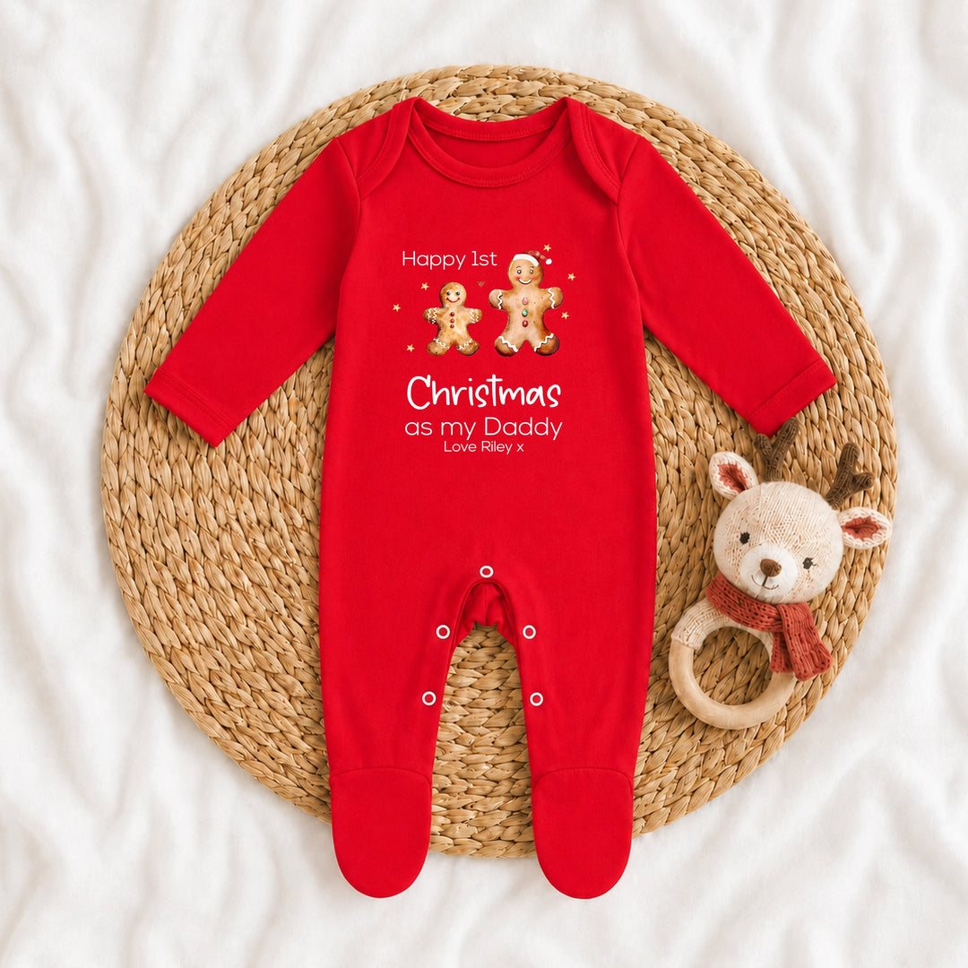 Personalised Gingerbread Happy First Christmas as my Daddy/Mummy Baby Grow