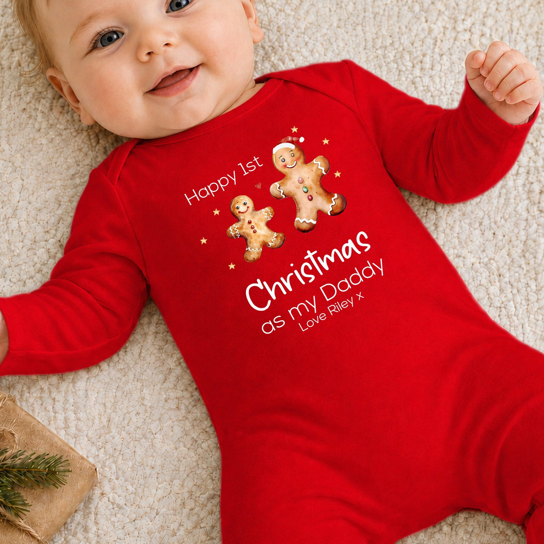 Personalised Gingerbread Happy First Christmas as my Daddy/Mummy Baby Grow