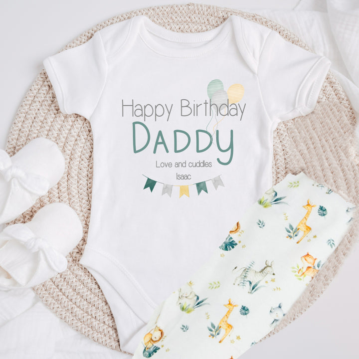 Personalised Happy Birthday Babygrow/Vest With Optional Jungle Leggings