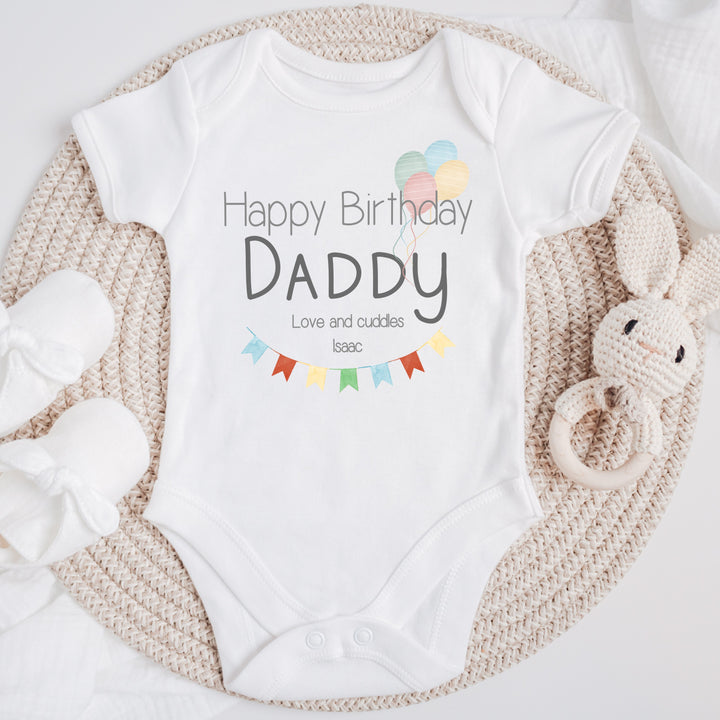 Personalised Happy Birthday Daddy/Mummy Bunting Babygrow/Vest