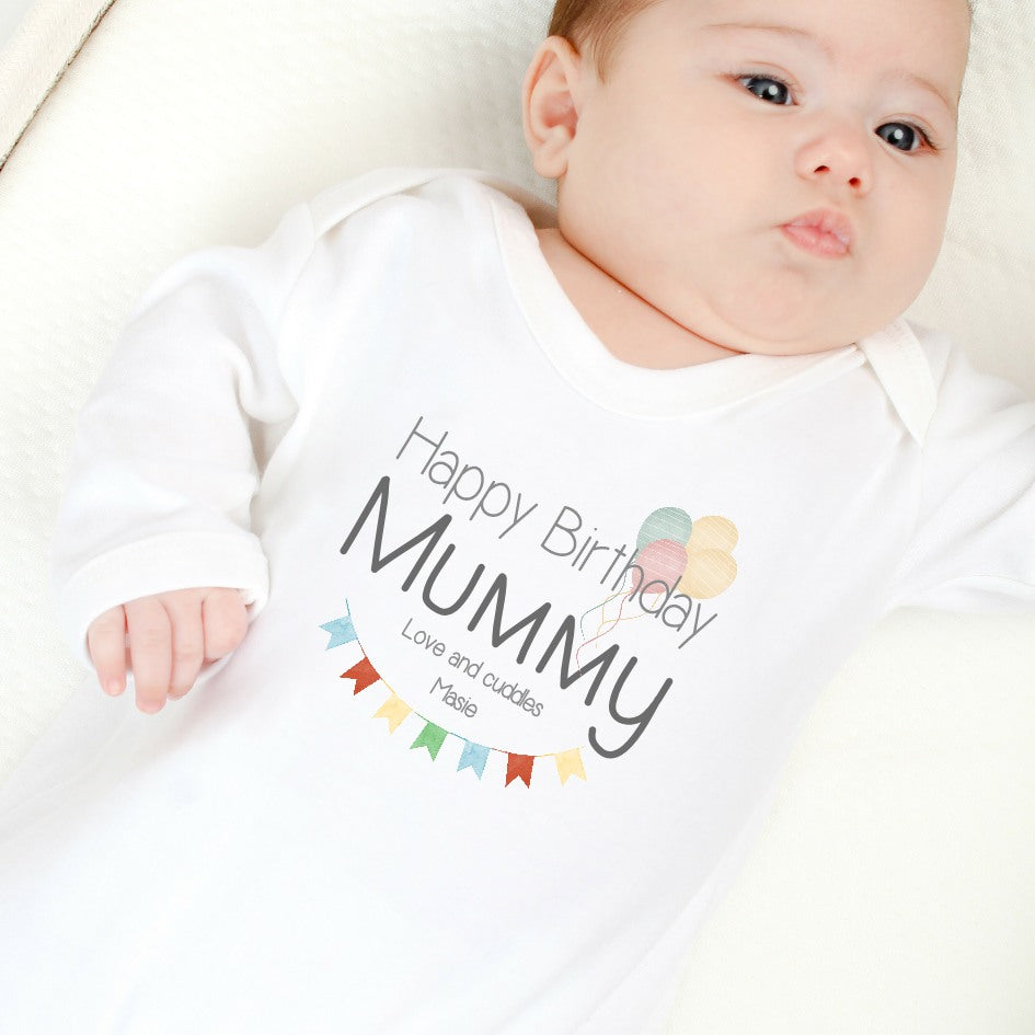 Personalised Happy Birthday Daddy/Mummy Bunting Babygrow/Vest