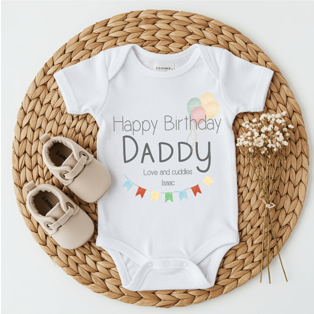 Personalised Happy Birthday Daddy/Mummy Bunting Babygrow/Vest