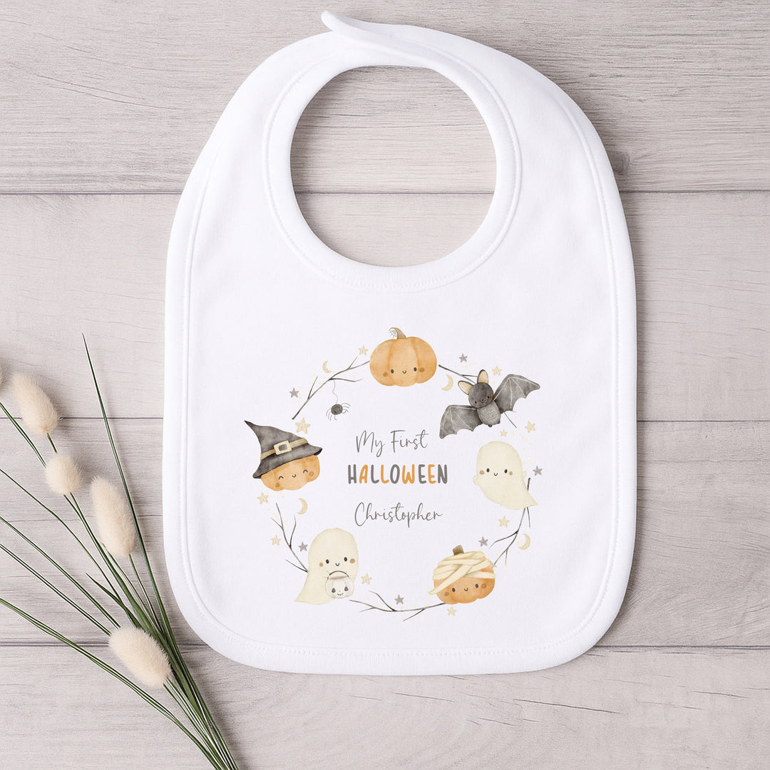 Personalised Pumpkin Wreath My First Halloween Baby Grow or Vest