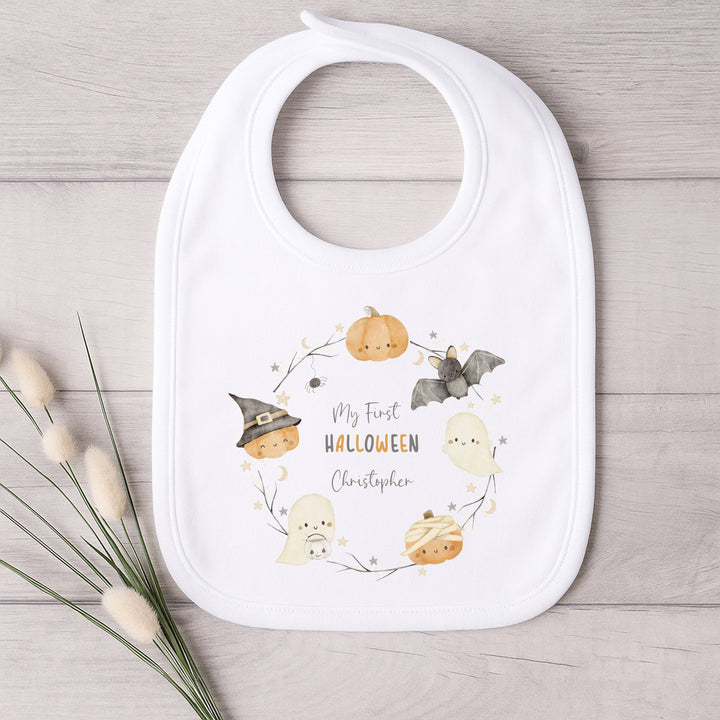 Personalised Pumpkin Wreath My First Halloween Baby Grow or Vest