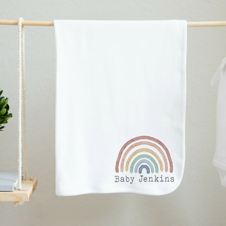 Personalised Pastel Rainbow Blanket White/Beige