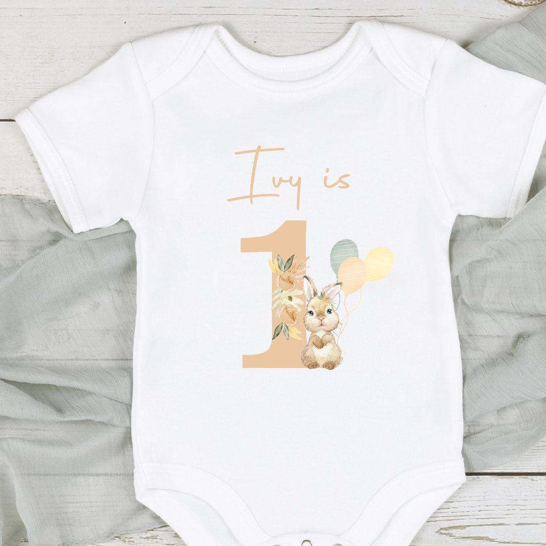 Personalised Spring Floral Bunny Birthday Baby Vest