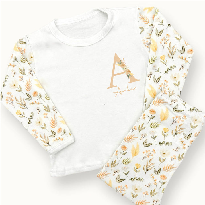 Personalised Peach Initial Spring Floral Pyjamas