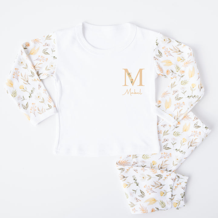 Personalised Peach Initial Spring Floral Pyjamas