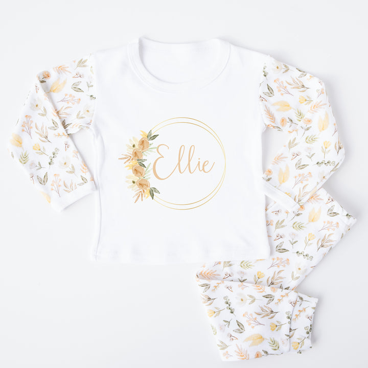 Personalised Peach Gold Ring Spring Floral Pyjamas