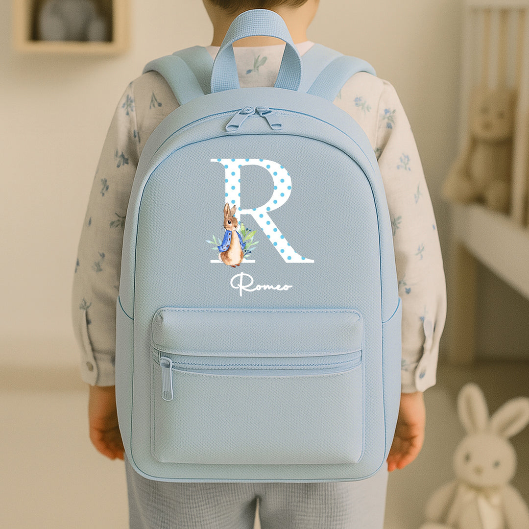 Personalised Blue Rabbit Spotty Initial Backpack