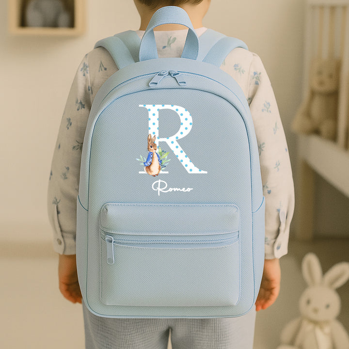 Personalised Blue Rabbit Spotty Initial Backpack