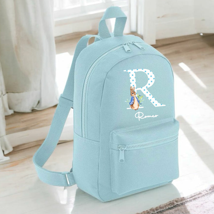 Personalised Blue Rabbit Spotty Initial Backpack