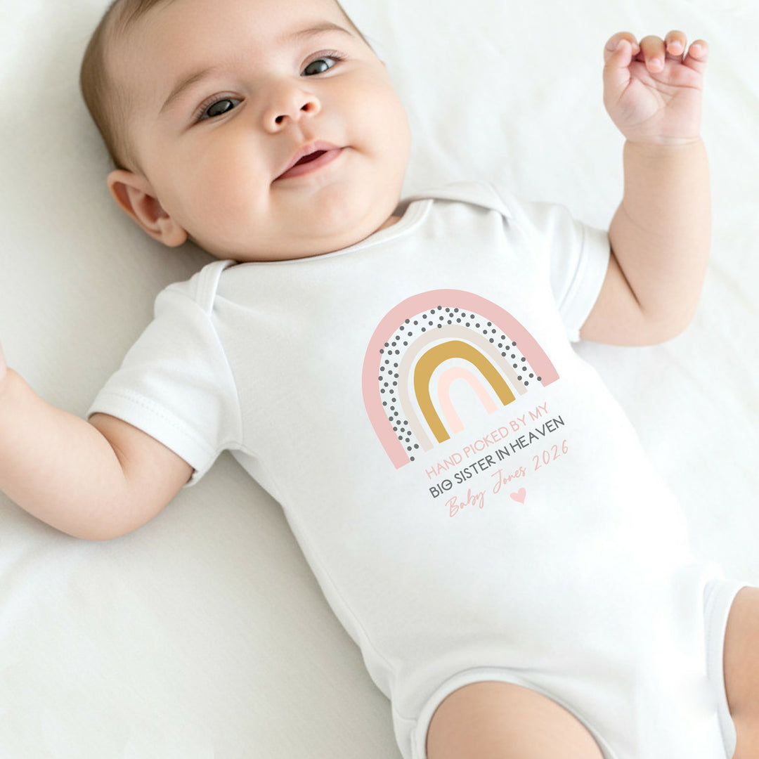 Personalised Picked From Heaven Pink Rainbow Announcement Vest