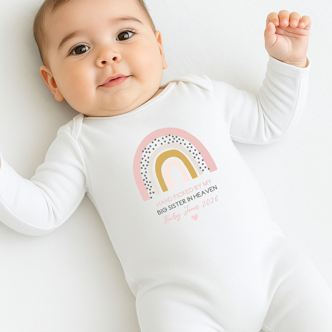 Personalised Picked From Heaven Pink Rainbow Announcement Vest
