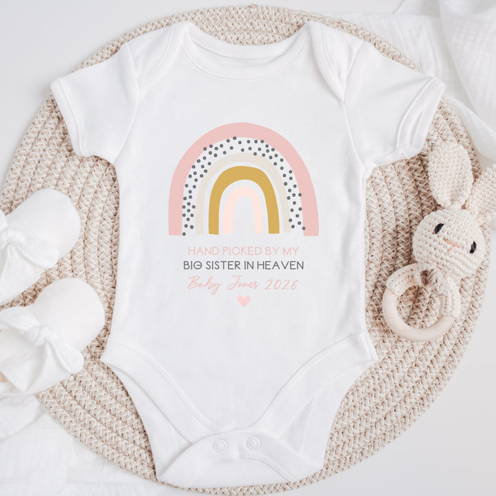 Personalised Picked From Heaven Pink Rainbow Announcement Vest