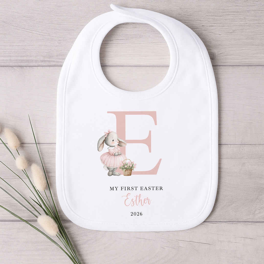 Personalised Pink Bunny Initial My First Easter Baby Grow, Vest or Bib