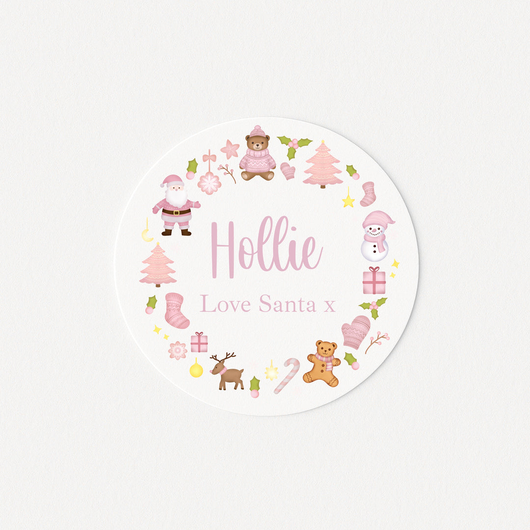 Personalised Pink Wreath Christmas Stickers