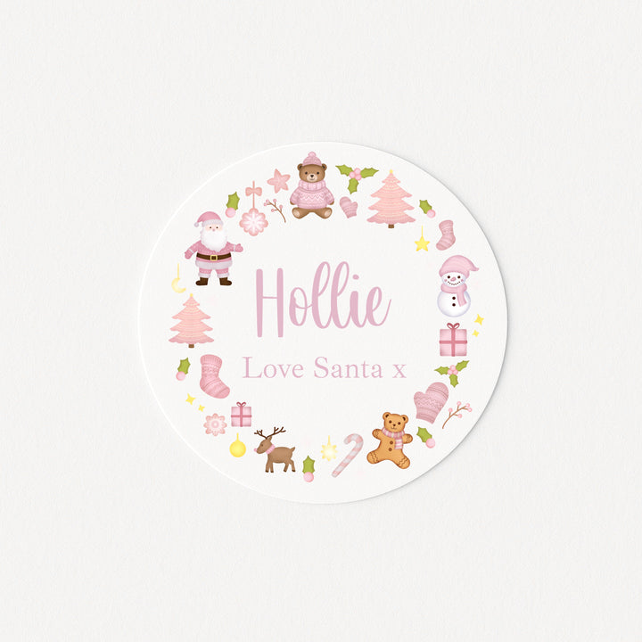 Personalised Pink Wreath Christmas Stickers