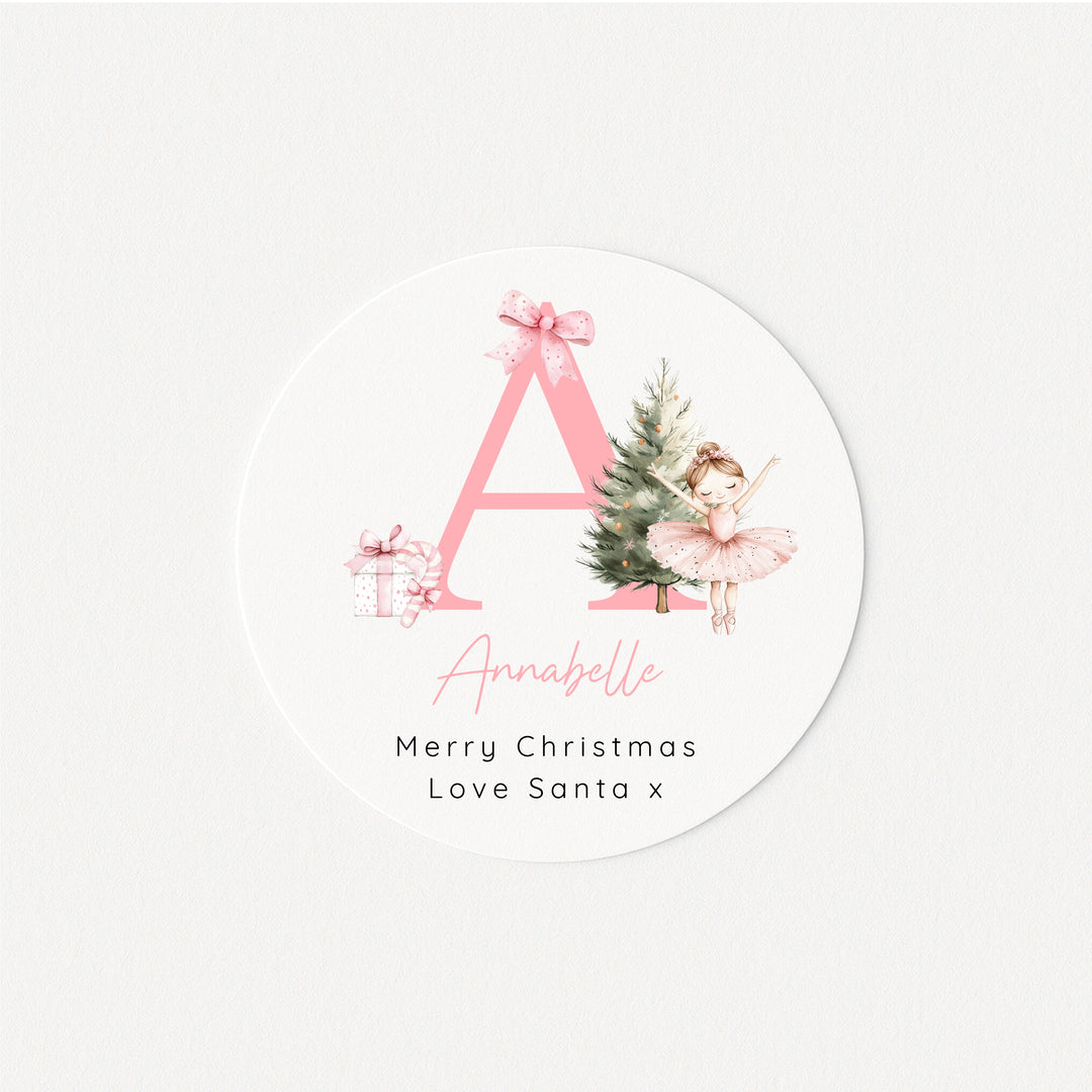 Personalised Pink Ballerina Initial Christmas Stickers
