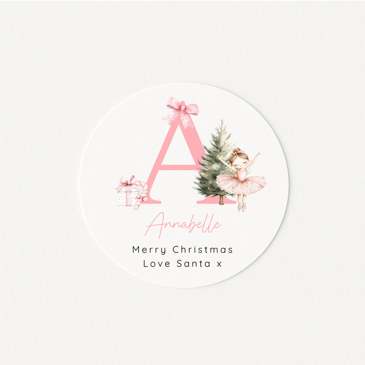 Personalised Pink Ballerina Initial Christmas Stickers