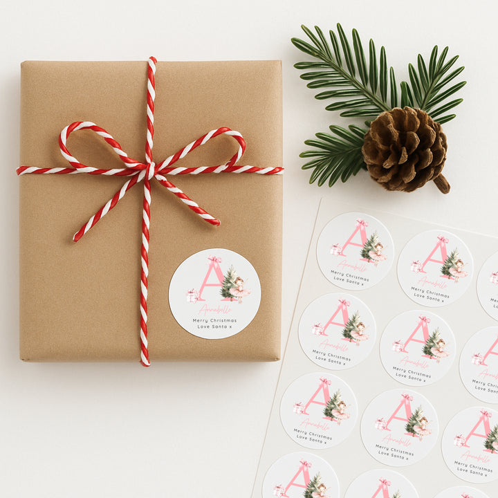 Personalised Pink Ballerina Initial Christmas Stickers