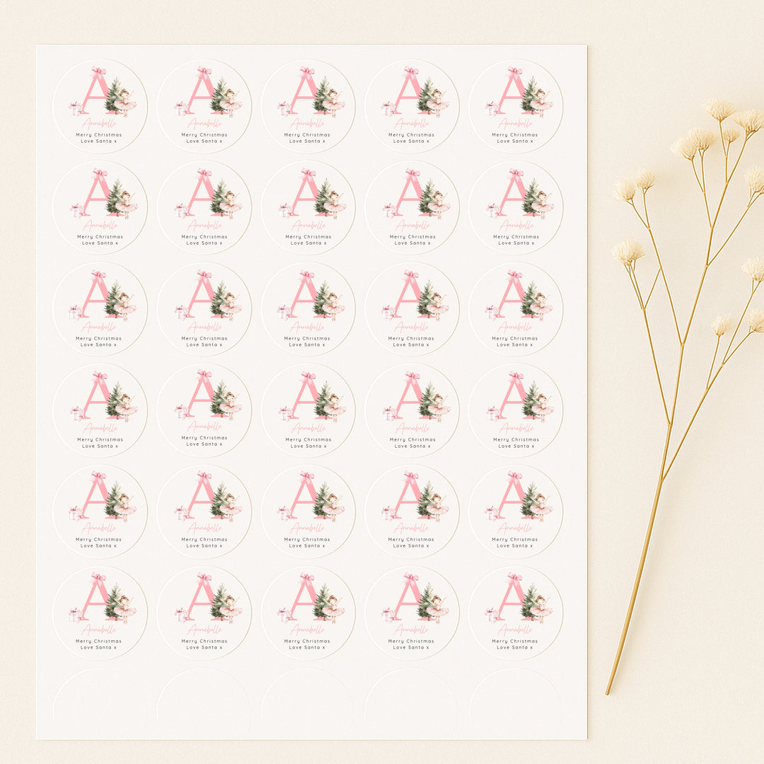 Personalised Pink Ballerina Initial Christmas Stickers