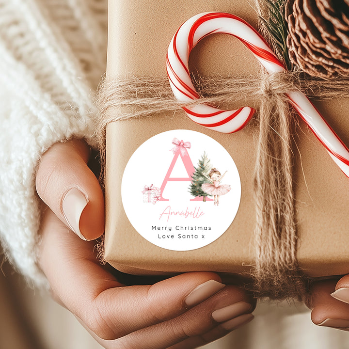 Personalised Pink Ballerina Initial Christmas Stickers