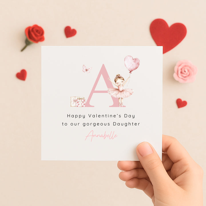Personalised Pink Ballerina Initial Happy Valentine's Day Card