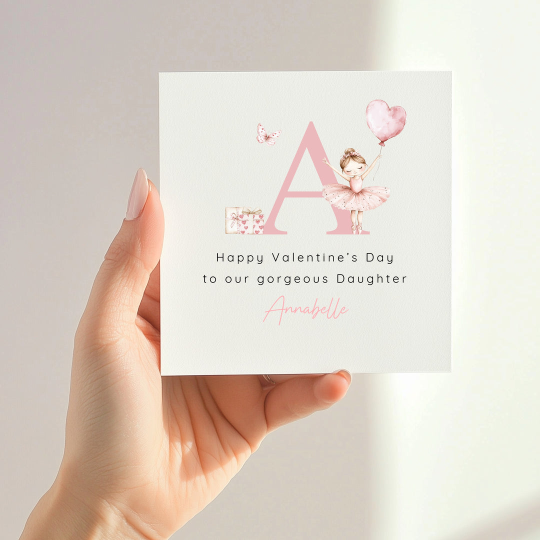 Personalised Pink Ballerina Initial Happy Valentine's Day Card
