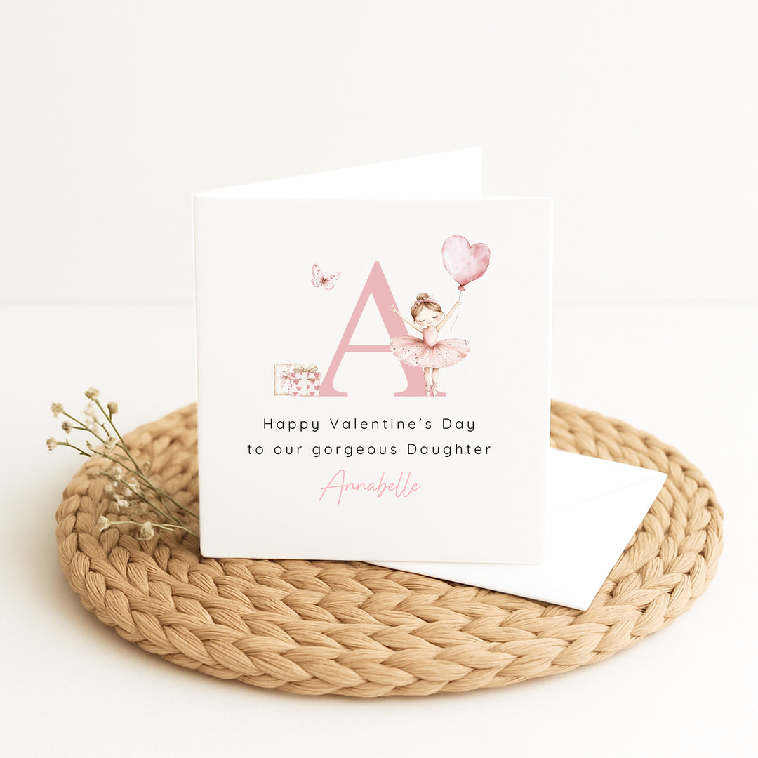Personalised Pink Ballerina Initial Happy Valentine's Day Card