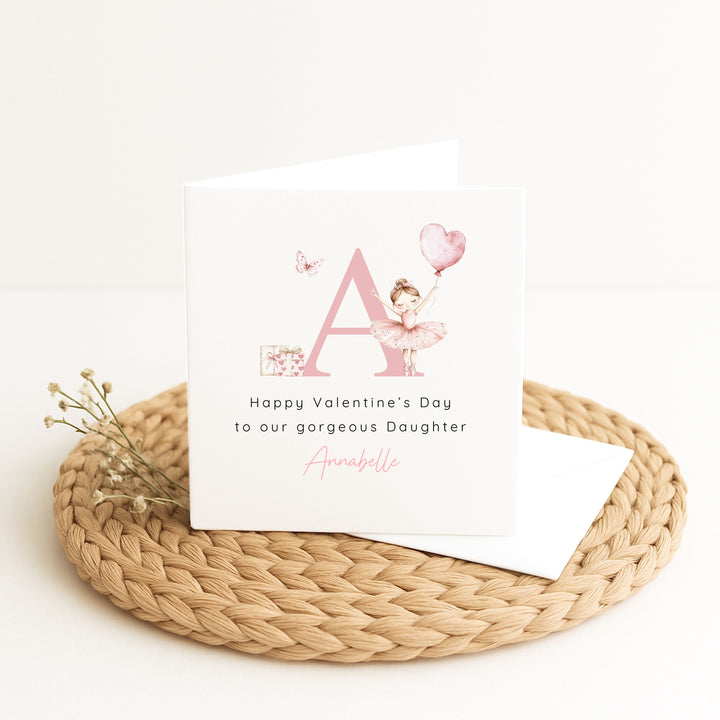 Personalised Pink Ballerina Initial Happy Valentine's Day Card